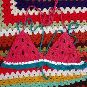 Watermelon crochet bikini top